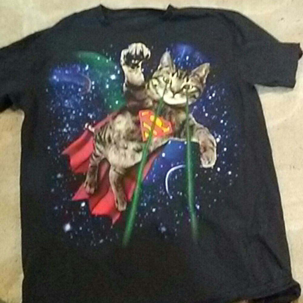 Black funny cat tee shirt supermanll